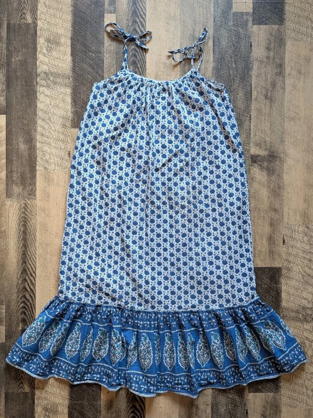 Emerson Fry India Collection Sundress Cotton Heritage Blue Flowers